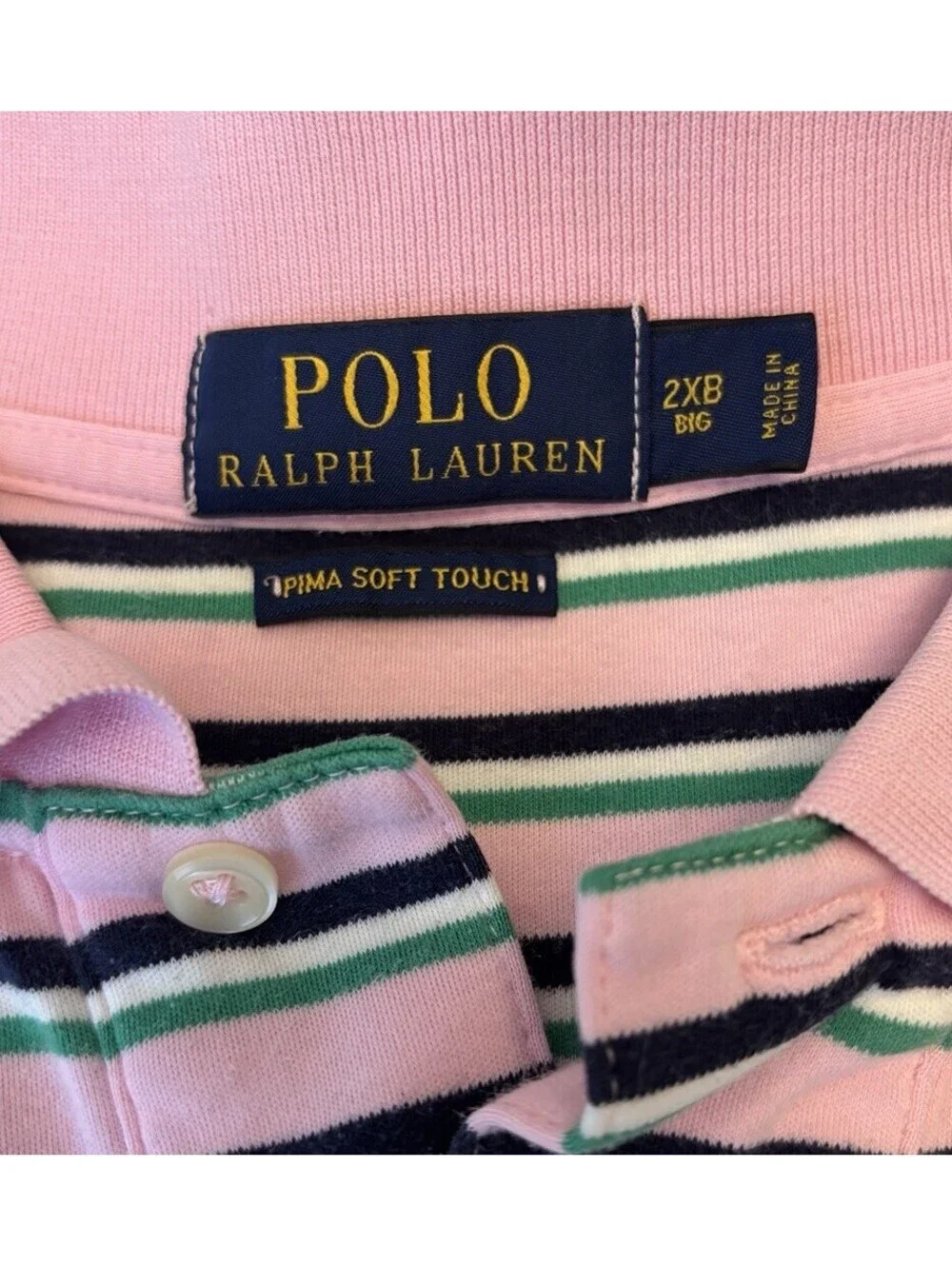 Men’s Polo Ralph Lauren Short Sleeve Polo Shirt Pink/Green Stripe Size 2XB